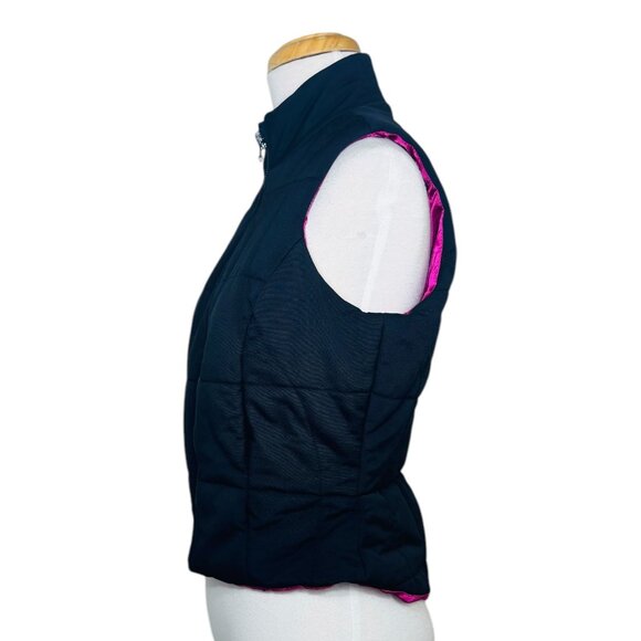 Kenneth Cole Womens Puffer Vest Black & Pink Satin Lined S - Picture 9 of 10